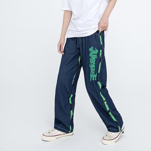 men's jeans washed letter foam drawstring baggy pants for men and women retro color match oversize casual denim trousers, Blue
men's jeans washed letter foam drawstring baggy pants for men and women retro color match oversize casual denim trousers, Blue