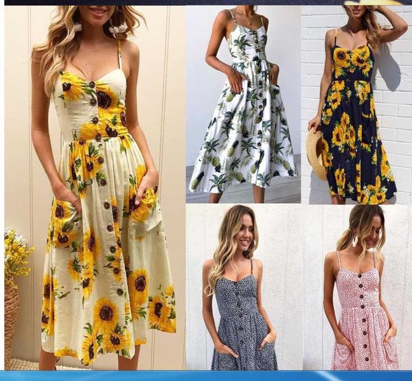 v neck backless floral print summer beach dress casual button up sleeveless office plus size ladies vestidos 210608, Black;gray
v neck backless floral print summer beach dress casual button up sleeveless office plus size ladies vestidos 210608, Black;gray
