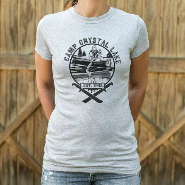 camp crystal lake t-shirt | short sleeve graphic tee for women, White;black
