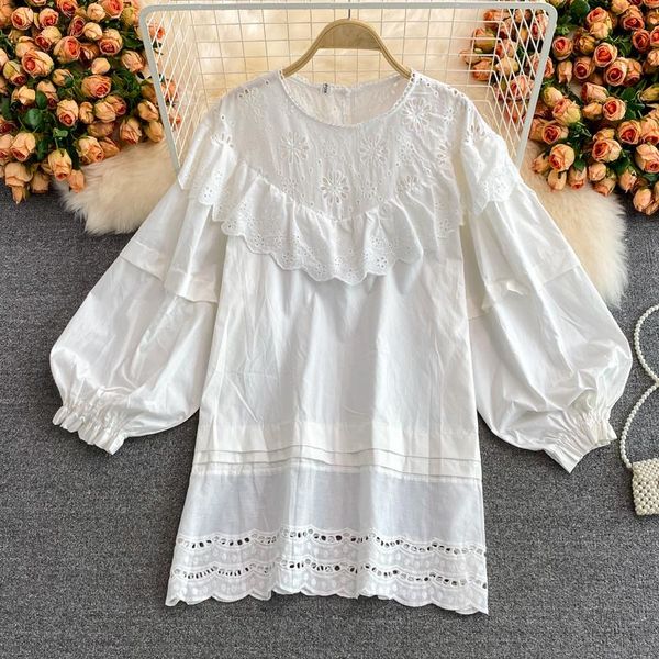 women's blouses & shirts sweet solid color hollow ruffled loose and thin doll dress female 2021 spring, White
women's blouses & shirts sweet solid color hollow ruffled loose and thin doll dress female 2021 spring, White