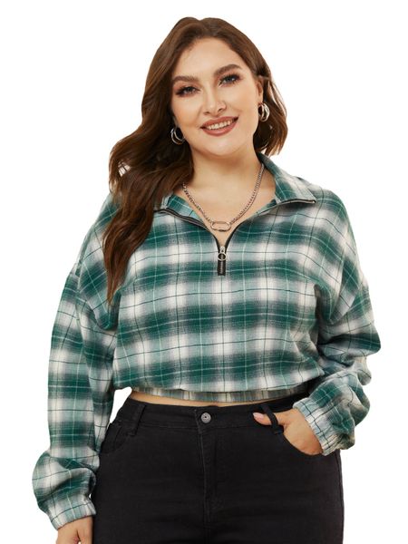 plus size t-shirt women's autumn fashion cashmere cotton plaid long-sleeved stand-up collar, Black
plus size t-shirt women's autumn fashion cashmere cotton plaid long-sleeved stand-up collar, Black