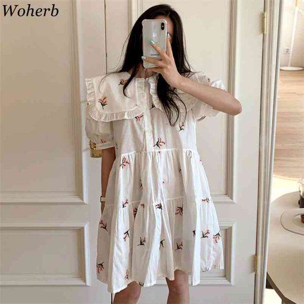 sweet women dress summer korean big turn down collar vestidos embroidered floral single breasted kawaii dresses 210519, Black;gray
sweet women dress summer korean big turn down collar vestidos embroidered floral single breasted kawaii dresses 210519, Black;gray