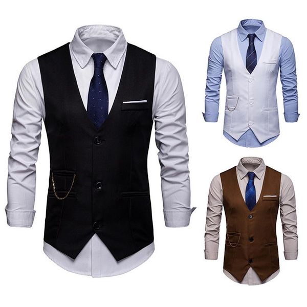 men's vests fashion mens business dress slim fit suit vest male waistcoat homme casual sleeveless formal jacket, Black;white
men's vests fashion mens business dress slim fit suit vest male waistcoat homme casual sleeveless formal jacket, Black;white