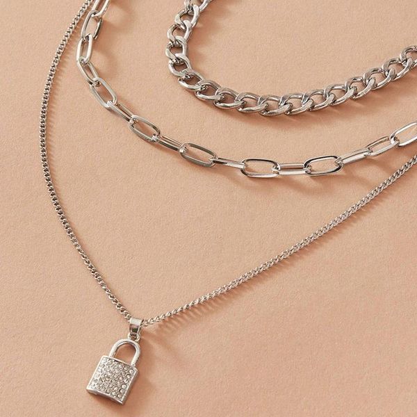 pendant necklaces multilayer thick chain lock necklace for women punk zircon rhinestone 3 layer fashion 2021 trend, Silver
pendant necklaces multilayer thick chain lock necklace for women punk zircon rhinestone 3 layer fashion 2021 trend, Silver
