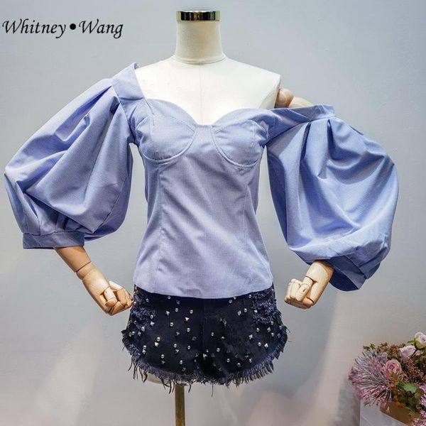 women's blouses & shirts whitney wang 2021 spring summer fashion streetwear lantern sleeve skew collar slim blouse women blusas shirt, White
women's blouses & shirts whitney wang 2021 spring summer fashion streetwear lantern sleeve skew collar slim blouse women blusas shirt, White