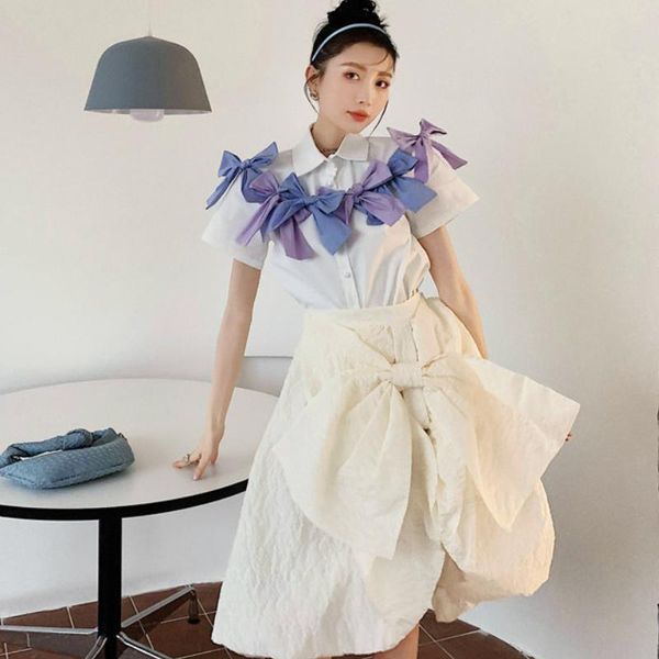 women's blouses & shirts zcsmll stitching blue and purple macaron hit color women blouse bow all-match bag button short-sleeved shirt 2, White
women's blouses & shirts zcsmll stitching blue and purple macaron hit color women blouse bow all-match bag button short-sleeved shirt 2, White