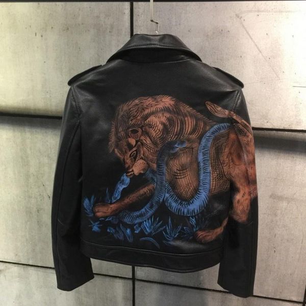 women's leather & faux italy brand women luxury goatskin genuine jacket lion snake printed white short coat gothic motor windbreaker, Black
women's leather & faux italy brand women luxury goatskin genuine jacket lion snake printed white short coat gothic motor windbreaker, Black