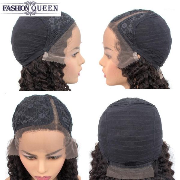 brazilian lace human hair wigs for black women remy deep wave l-part 4*11 fashion queen1, Black;brown