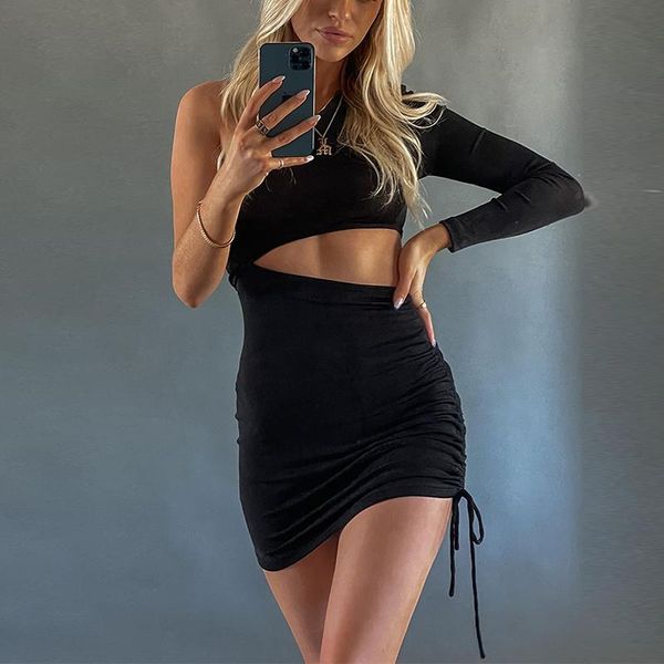 casual dresses mini drawstring hem dress one shoulder cut out show waist solid color party club, Black;gray
casual dresses mini drawstring hem dress one shoulder cut out show waist solid color party club, Black;gray