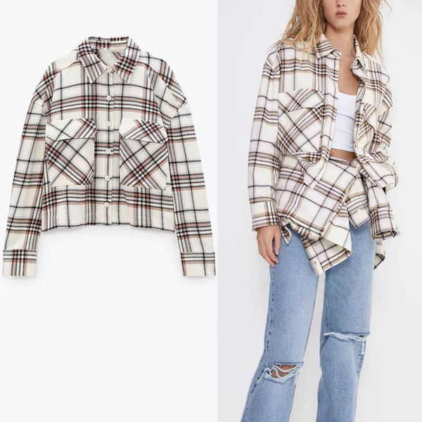 za plaid asymmetric shirt women long sleeve patch pockets loose female fashion front button vintage casual shirts 210602, White
za plaid asymmetric shirt women long sleeve patch pockets loose female fashion front button vintage casual shirts 210602, White