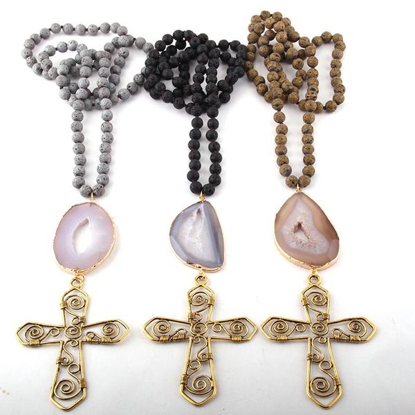 pendant necklaces fashion bohemian jewelry lava stone long knotted big druzy link cross, Silver
pendant necklaces fashion bohemian jewelry lava stone long knotted big druzy link cross, Silver