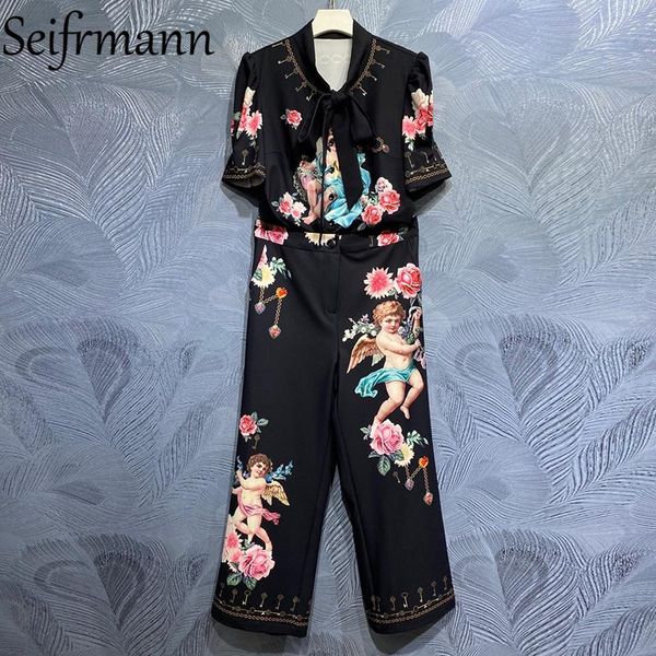 women's two piece pants seifrmann 2021 summer women fashion runway set half sleeve loose + high waist print long 2 two pieces suits, White
women's two piece pants seifrmann 2021 summer women fashion runway set half sleeve loose + high waist print long 2 two pieces suits, White