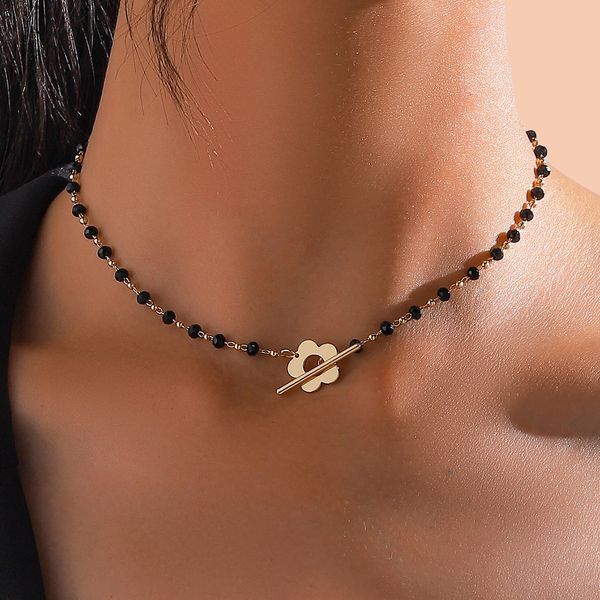 women chains fashion black crystal bead necklace personality flower choker gold and silver 2 colors
women chains fashion black crystal bead necklace personality flower choker gold and silver 2 colors