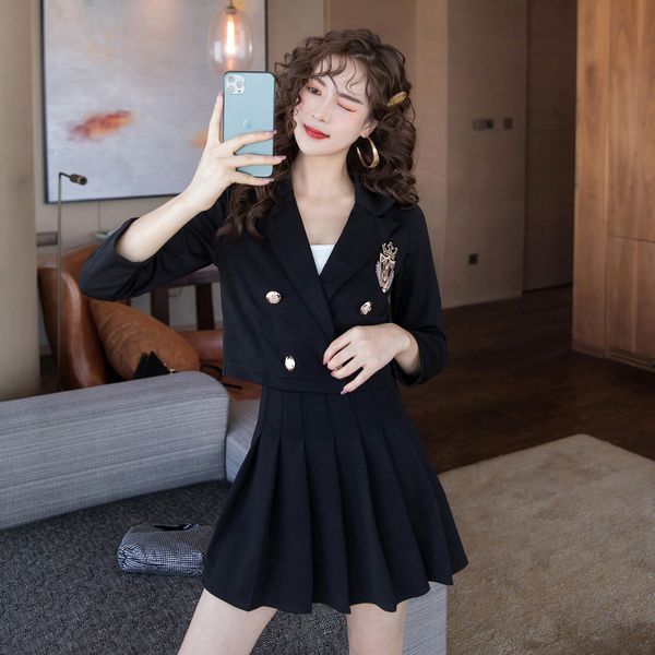 dress Comfortable autumn fashion formal arrival double short blazer mini black skirt suits, Black;gray
dress Comfortable autumn fashion formal arrival double short blazer mini black skirt suits, Black;gray