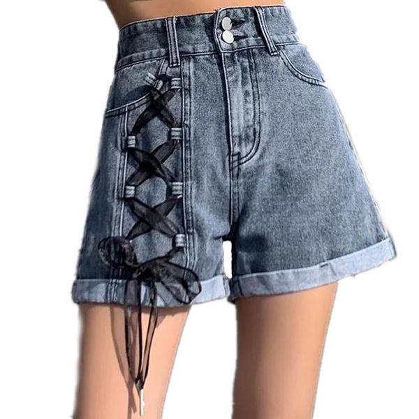 women's shorts summer denim high waist criss-cross ribbon bandage women street fashion tight button-up short jeans all-match clothes, White;black
women's shorts summer denim high waist criss-cross ribbon bandage women street fashion tight button-up short jeans all-match clothes, White;black