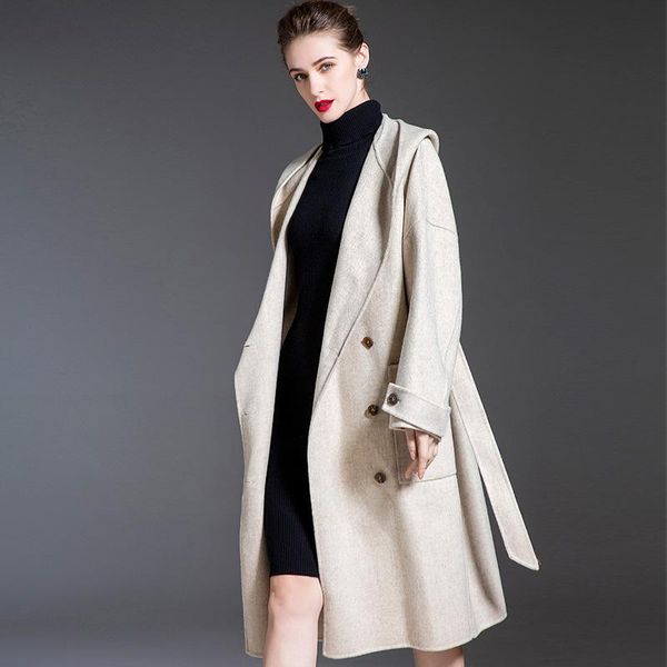 women's wool & blends lady winter long coat hooded cashmere jacket fashion luxury outwear s8739, Black
women's wool & blends lady winter long coat hooded cashmere jacket fashion luxury outwear s8739, Black