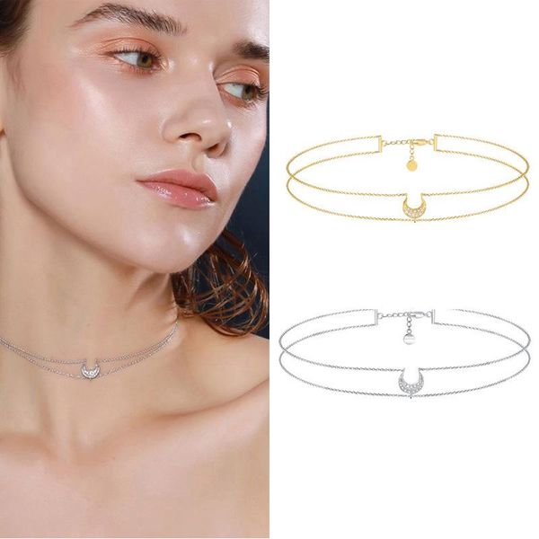 chokers copper micro inlaid zircon moon pendant simple double layer short necklace female choker clavicle chain, Golden;silver
chokers copper micro inlaid zircon moon pendant simple double layer short necklace female choker clavicle chain, Golden;silver