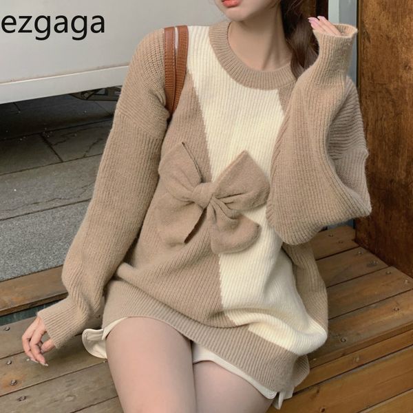 ezgaga knitted sweater pullover women autumn winter korean sweet bowknot contrase outwear oversize ladies streetwear jumper 210430, White;black
ezgaga knitted sweater pullover women autumn winter korean sweet bowknot contrase outwear oversize ladies streetwear jumper 210430, White;black
