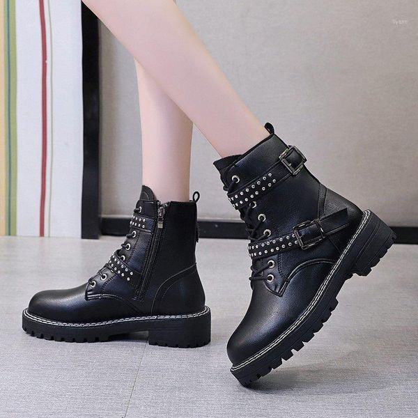 dress shoes 2021 spring and autumn thick heel belt buckle rivet short boots women all-match low-heel fashion x345, Black 
dress shoes 2021 spring and autumn thick heel belt buckle rivet short boots women all-match low-heel fashion x345, Black