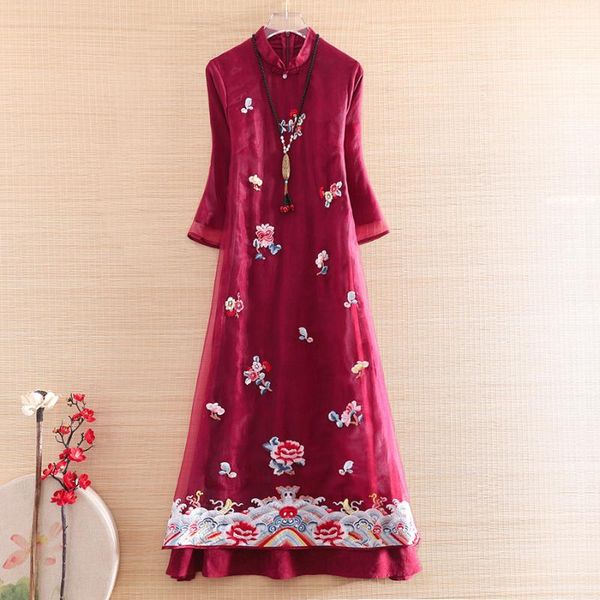 high-end spring summer organza women cheongsam dress retro elegant embroidery 3/4 sleeve a-line lady party qiapao s-xxl ethnic clothing, Red
high-end spring summer organza women cheongsam dress retro elegant embroidery 3/4 sleeve a-line lady party qiapao s-xxl ethnic clothing, Red