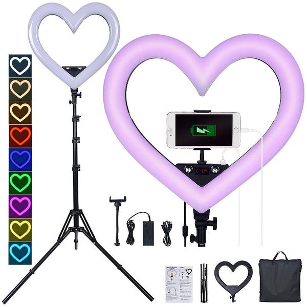 flash heads 19 inch led rgb ring light hearted shape pographic lighting 3200k-5600k lamp with tripod for phone makeup
flash heads 19 inch led rgb ring light hearted shape pographic lighting 3200k-5600k lamp with tripod for phone makeup