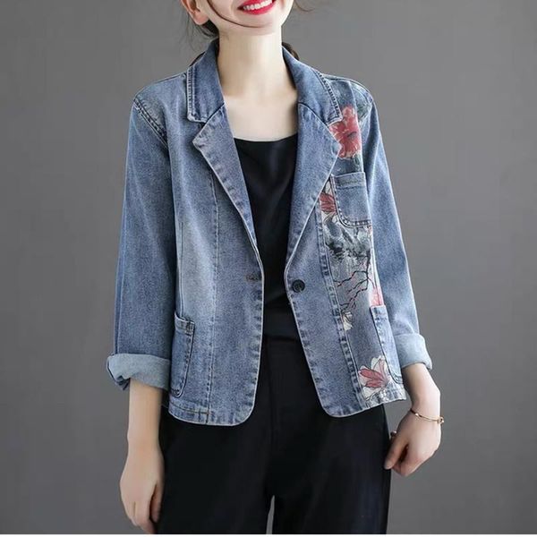 women's jackets 2021 autumn women long sleeves denim jacket female vintage print loose jean coat fashion casual streetwear outerwear, Black;brown
women's jackets 2021 autumn women long sleeves denim jacket female vintage print loose jean coat fashion casual streetwear outerwear, Black;brown