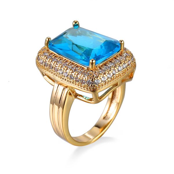 couple ring fashion z sea blue zircon jewelry, Slivery;golden