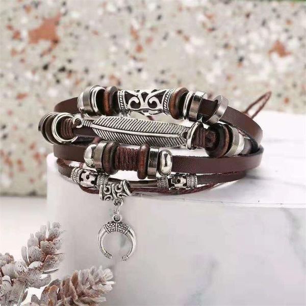 beaded, strands 1pcs men's retro punk style leather woven bracelet alloy crescent multilayer wide wrap jewelry ethnic tribal wristbands, Black
beaded, strands 1pcs men's retro punk style leather woven bracelet alloy crescent multilayer wide wrap jewelry ethnic tribal wristbands, Black