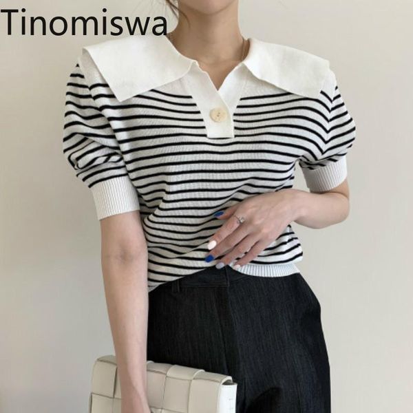 tinomiswa korean chic summer vintage naval lapel short sleeve striped tshirts simple color contrast loose wild knit t-shirt women's, White
tinomiswa korean chic summer vintage naval lapel short sleeve striped tshirts simple color contrast loose wild knit t-shirt women's, White