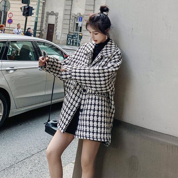 women's wool & blends woollen overcoat winter houndstooth jacket korean version custom made woolen coat suit thick and loose, Black
women's wool & blends woollen overcoat winter houndstooth jacket korean version custom made woolen coat suit thick and loose, Black