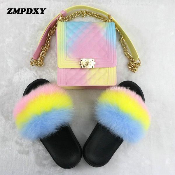 women fur slides with match purse set luxury fluffy real slippers rainbow color jelly fanny pack female beach sandals, Black
women fur slides with match purse set luxury fluffy real slippers rainbow color jelly fanny pack female beach sandals, Black