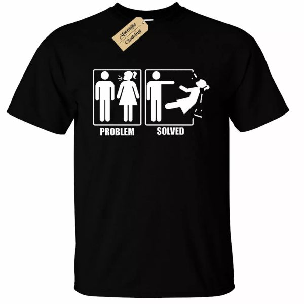 Mens problem solved wife kicked out t-shirt Funny Divorce husband, White;black 
Mens problem solved wife kicked out t-shirt Funny Divorce husband, White;black
