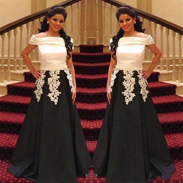 off the shoulder lace appliques evening gowns satin a line formal party dress custom made saudi arabic black white prom dresses
off the shoulder lace appliques evening gowns satin a line formal party dress custom made saudi arabic black white prom dresses