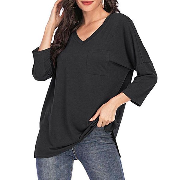 women's t-shirt autumn basic t shirt women solid v neck 3/4 sleeve tunic casual loose tee femme, White
women's t-shirt autumn basic t shirt women solid v neck 3/4 sleeve tunic casual loose tee femme, White