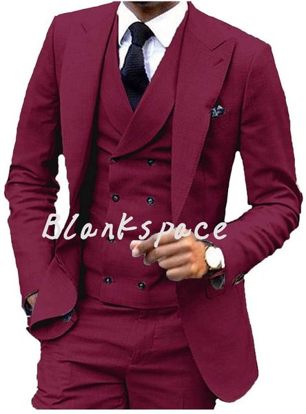 men's suits & blazers mens suit 3 pieces burgundy double-breasted vest formal business slim fit notch lapel tuxedos for wedding blazer+, White;black