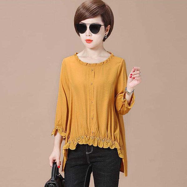 women spring summer style blouses shirts lady casual asymmetry o-neck long yellow navy blusas df4022 210609, White
women spring summer style blouses shirts lady casual asymmetry o-neck long yellow navy blusas df4022 210609, White