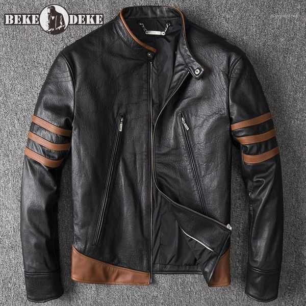 men's leather & faux mens genuine jacket long sleeve stand collar zipper moto biker short jackets fashion patchwork casual sheepskin co, Black
men's leather & faux mens genuine jacket long sleeve stand collar zipper moto biker short jackets fashion patchwork casual sheepskin co, Black
