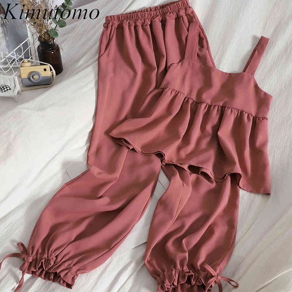 kimutomo two piece set solid color ruffles sling + all matching high elastic waist lace up harem trousers summer thin suit 210521, White
kimutomo two piece set solid color ruffles sling + all matching high elastic waist lace up harem trousers summer thin suit 210521, White