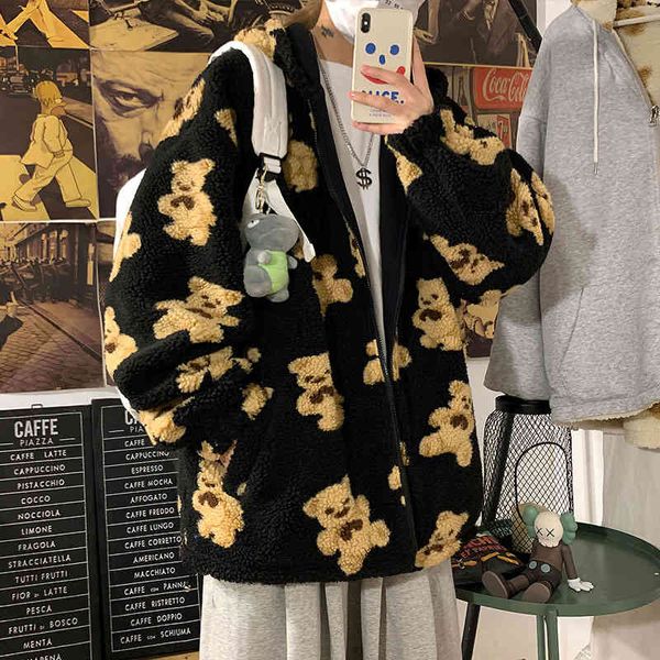 men's hooded sweatshirt and polar lining, lovely bear printed sweater, zipper, lovers' casual harajuku street cloth, fashionable w, Black;brown
men's hooded sweatshirt and polar lining, lovely bear printed sweater, zipper, lovers' casual harajuku street cloth, fashionable w, Black;brown