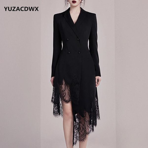 casual dresses yuzacdwx 2021 autumn slim long-sleeved black notched dress fashion irregular lace stitching blazer women's clothing, Black;gray
casual dresses yuzacdwx 2021 autumn slim long-sleeved black notched dress fashion irregular lace stitching blazer women's clothing, Black;gray