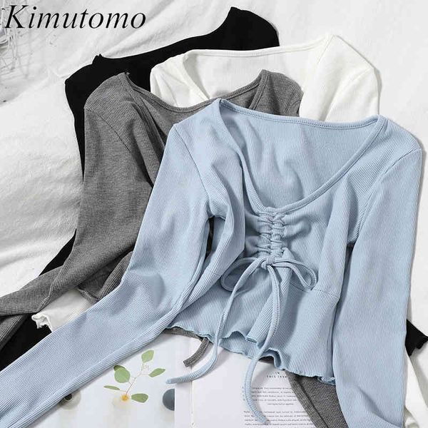 kimutomo casual women t-shirt long sleeve korean style slim basic drawstring girls v-neck clothing spring femme 210521, White
kimutomo casual women t-shirt long sleeve korean style slim basic drawstring girls v-neck clothing spring femme 210521, White