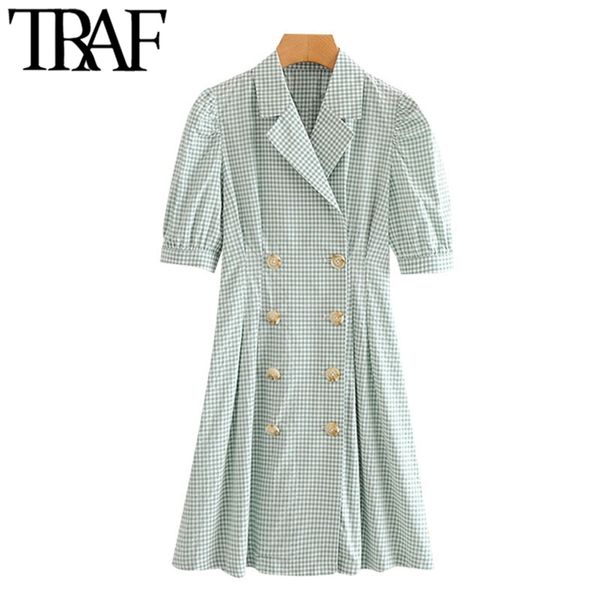 women chic fashion double breasted plaid mini dress vintage puff sleeves office wear female dresses vestidos mujer 210507, Black;gray
women chic fashion double breasted plaid mini dress vintage puff sleeves office wear female dresses vestidos mujer 210507, Black;gray
