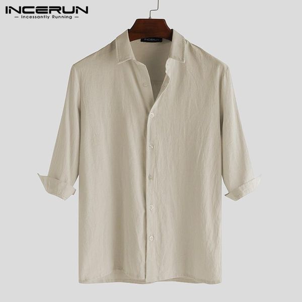 men's casual shirts solid color brand shirt men cotton chic lapel neck 3/4 sleeve breathable camisa masculina vintage 2021 incerun, White;black
men's casual shirts solid color brand shirt men cotton chic lapel neck 3/4 sleeve breathable camisa masculina vintage 2021 incerun, White;black