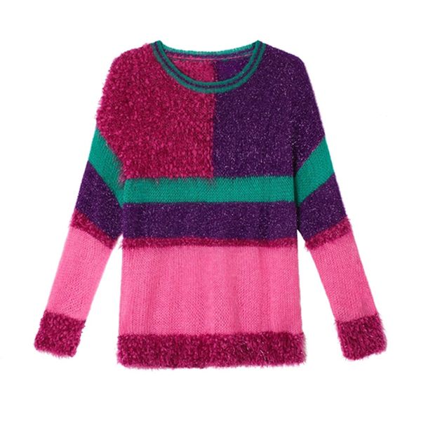 women sweater knitted pullovers long sleeve crew neck fuchsia geometric warm thick m0468 210514, White;black 
women sweater knitted pullovers long sleeve crew neck fuchsia geometric warm thick m0468 210514, White;black