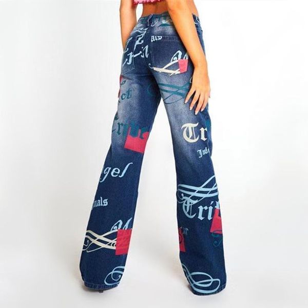 women's jeans autumn women style letter print fashion waist mid-waist wide leg pants streetwear trousers, Blue
women's jeans autumn women style letter print fashion waist mid-waist wide leg pants streetwear trousers, Blue