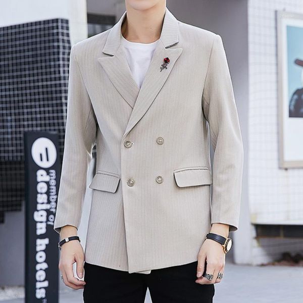 men's suits & blazers 2021 autumn men fashion double breasted casual suit jacket wedding business dress coat street wear social veste h, White;black
men's suits & blazers 2021 autumn men fashion double breasted casual suit jacket wedding business dress coat street wear social veste h, White;black