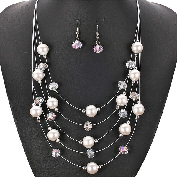 earrings & necklace 2021 fashion simulated pearl jewelry sets for women crystal beads statement and earring set wedding party accessories, Silver
earrings & necklace 2021 fashion simulated pearl jewelry sets for women crystal beads statement and earring set wedding party accessories, Silver