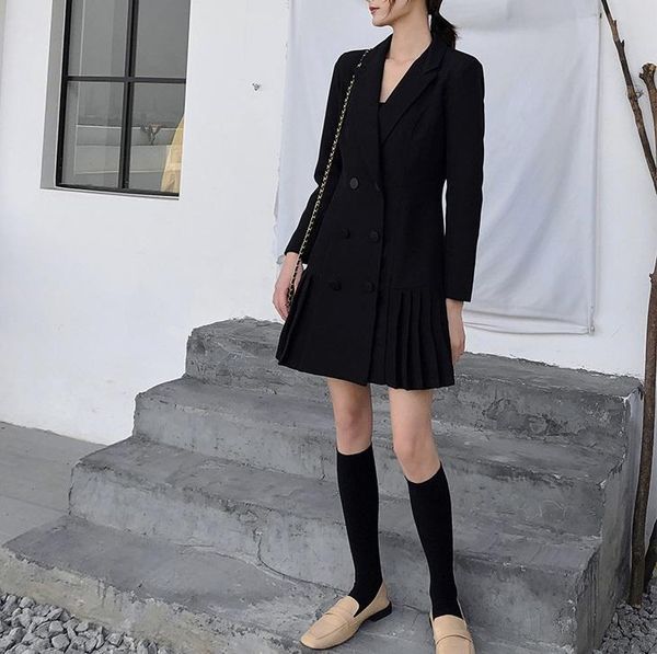 women's suits & blazers superaen fashion slim black suit pleated women fall double-breasted jacket office lady full solid coats, White;black
women's suits & blazers superaen fashion slim black suit pleated women fall double-breasted jacket office lady full solid coats, White;black