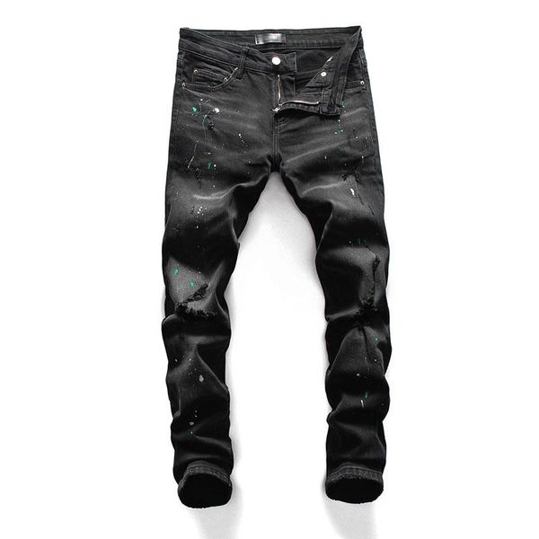 men's jeans original european american style black men brand pants slim moto biker luxury paint hole 8099, Blue
men's jeans original european american style black men brand pants slim moto biker luxury paint hole 8099, Blue