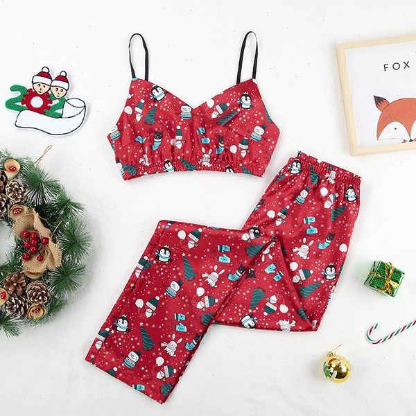 cute pattern christmas pajamas womens sleepwears 2 piece set satin sleeveless spaghetti strap print pants homewear female suits, Black;red
cute pattern christmas pajamas womens sleepwears 2 piece set satin sleeveless spaghetti strap print pants homewear female suits, Black;red